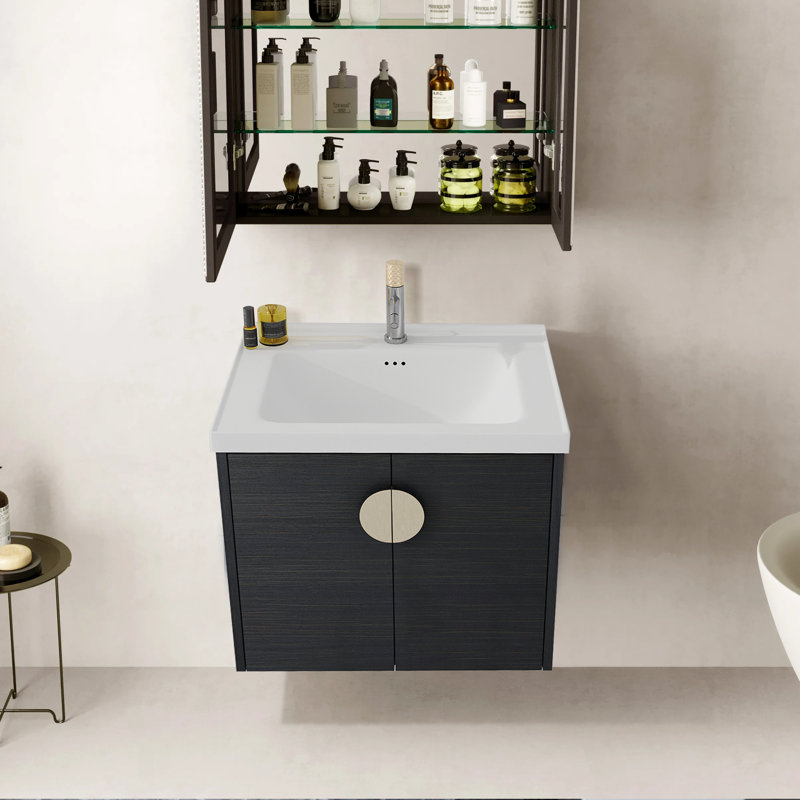 Ensemble de meuble-lavabo simple 23,8 po avec plateau en céramique Tysheen, Noir