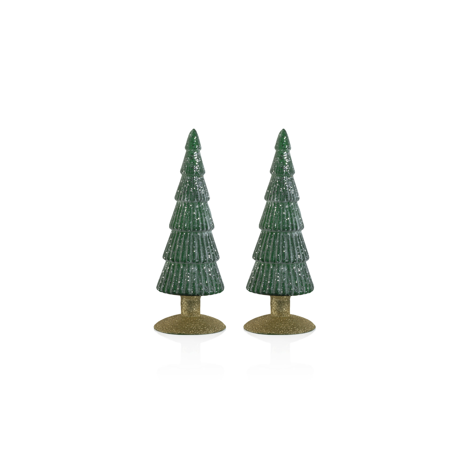 Amaryllis Glass Tree on Glitter Base, 9.5" H x 3.5" W x 3.5" D, Green/Gold