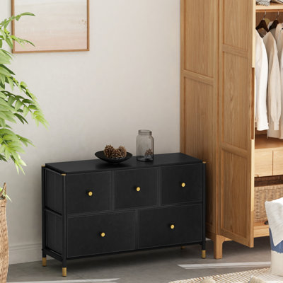 Commode à tiroirs, toutes les commodes avec 5 tiroirs avant en similicuir, tour de rangement avec bacs en tissu, armoire double en cuir, armoire double, armoire de placard, armoire de salon