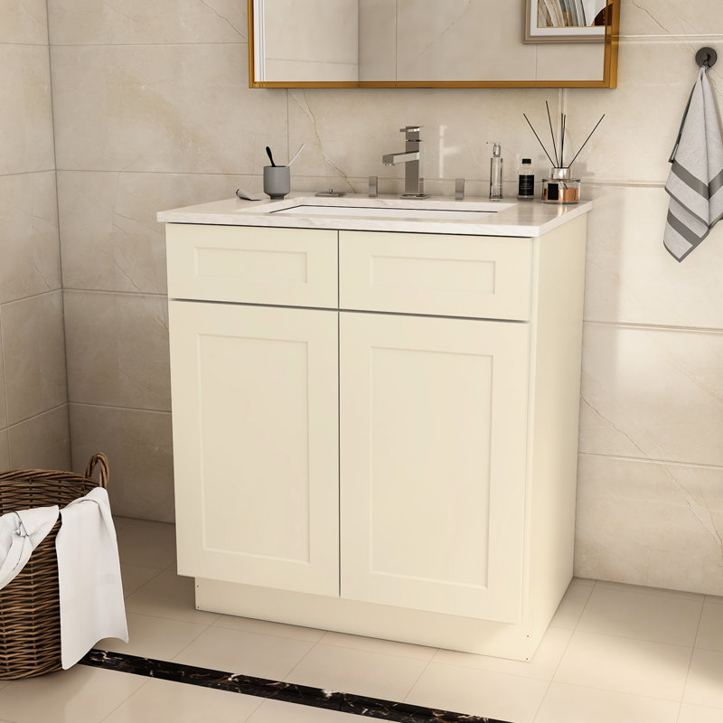 Armoire en contreplaqué blanc antique l 30 po x P 21,5 po - Base d'évier de salle de bain et de cuisine, installation facile à installer
