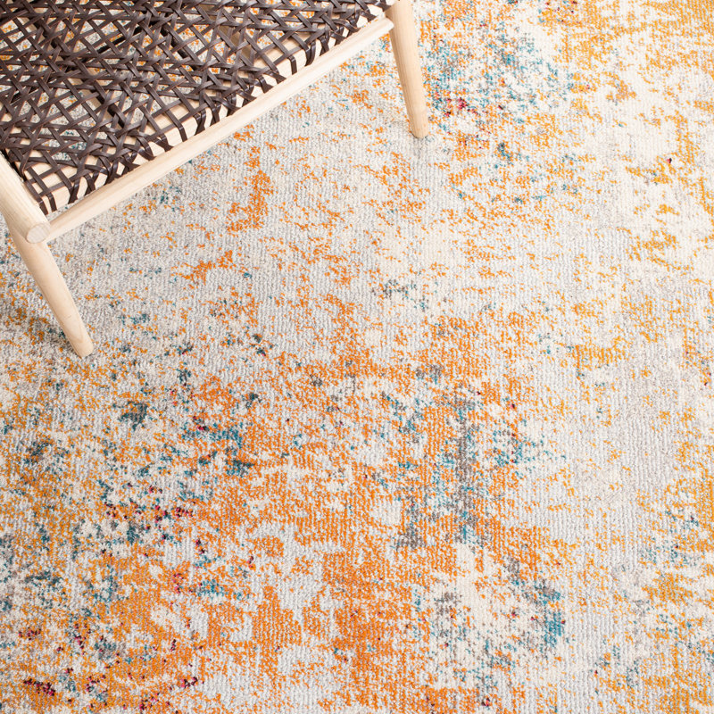 Besfort Abstract Ivory/Orange Area Rug, Runner 2' x 8'