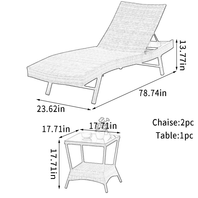 Dezaria Outdoor Wicker Chaise Lounge with Table
