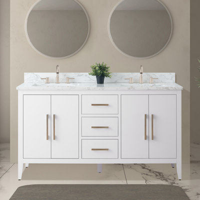 Ensemble de meuble-lavabo double 60 po avec plateau en marbre Chambery