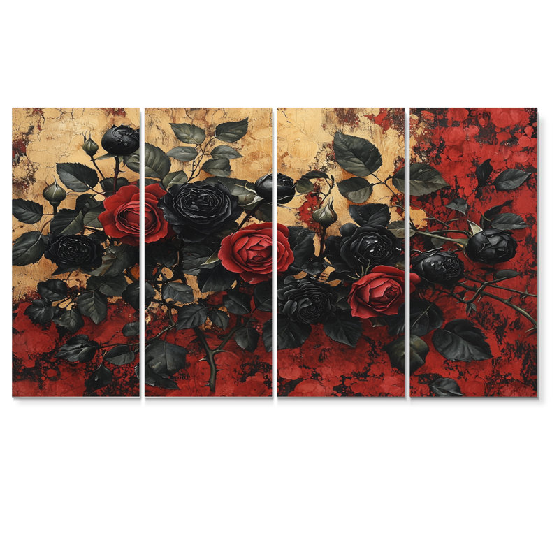 Myafina - Roses, art mural - décoration murale moderne, H 32 po x l 64 po