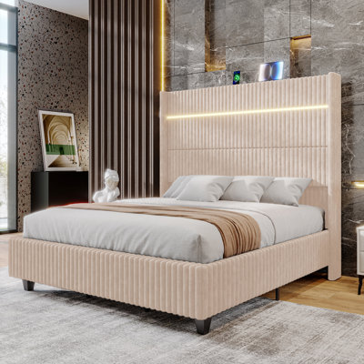 Lit plateforme en velours côtelé H 60 po Shontice
