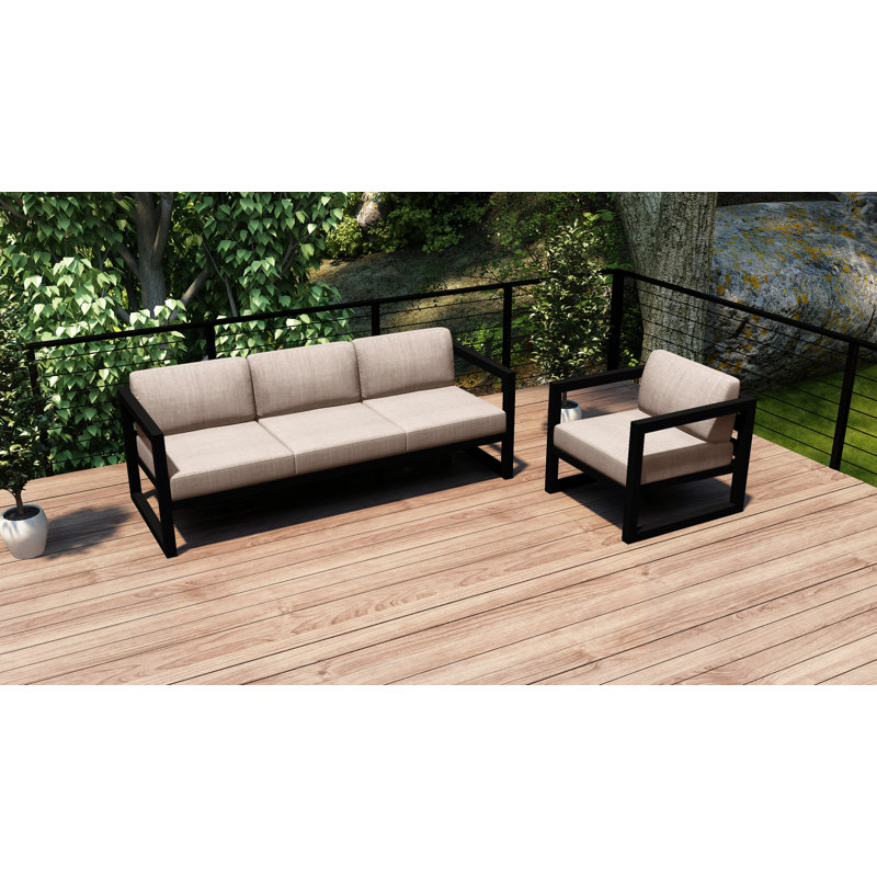 Avion 2 Piece Sofa Set, Cast Silver Sunbrella®, Black