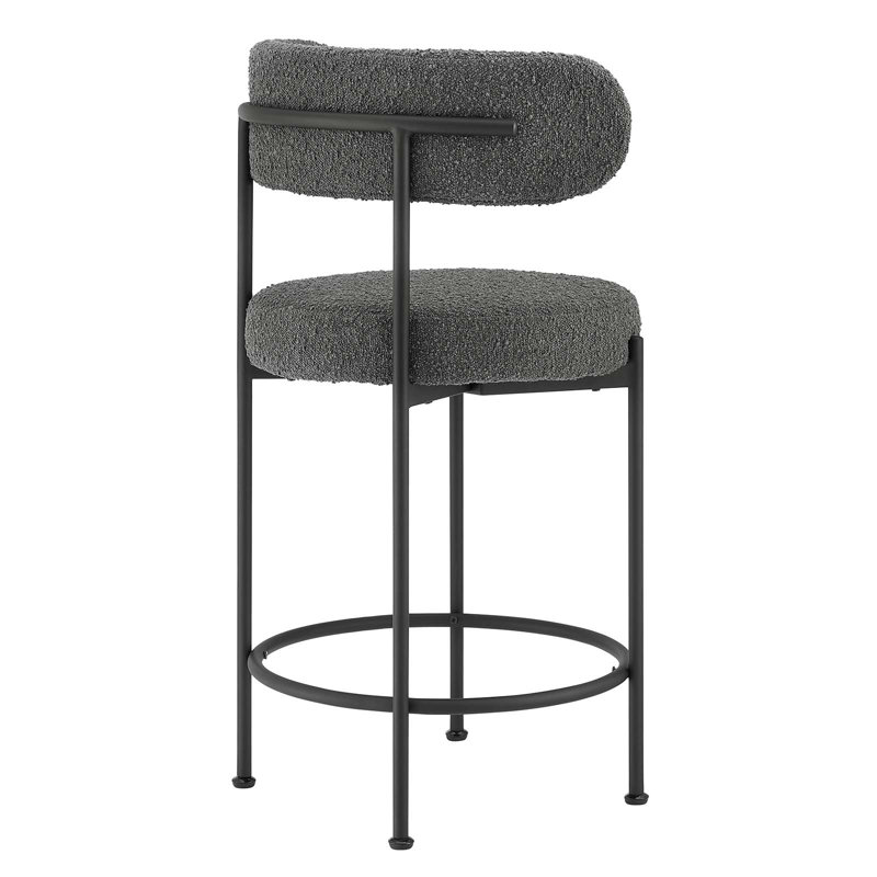 Charcoal Black Boucle Fabric Adjustable Counter Stools Set of 2