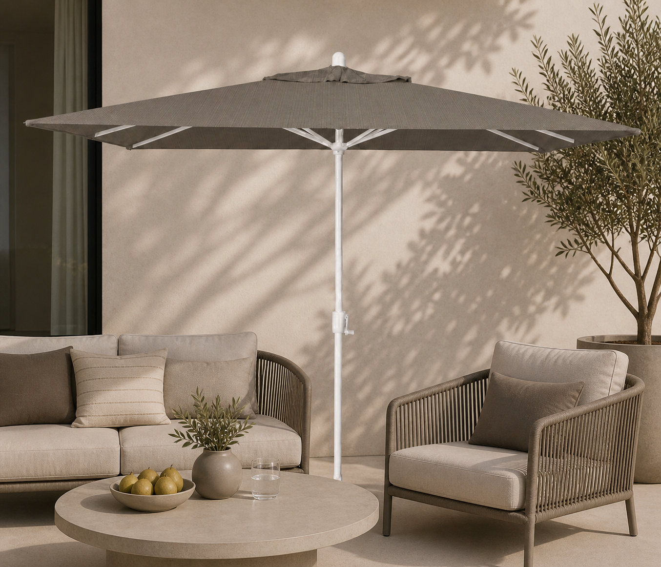 Olivier 9.7' Umbrella, White Sand, Spectrum Graphite Sunbrella® Plainweave