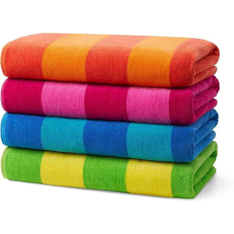 Serviettes de plage douces et surdimensionnées en vrac | Serviette 29 po x 58 po à rayures en velours | Absorbant, séchage rapide | Serviettes épaisses 100% coton (paquet de 4)