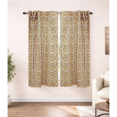 Animal Block Print Linen Curtain – Brown Color Gheravan Classic, Bohemian, Rustic & Vintage Ethnic Animal Print Drapes