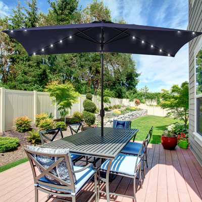 10' x 6.5' Rectangular Lighted Market Umbrella with Crank Lift