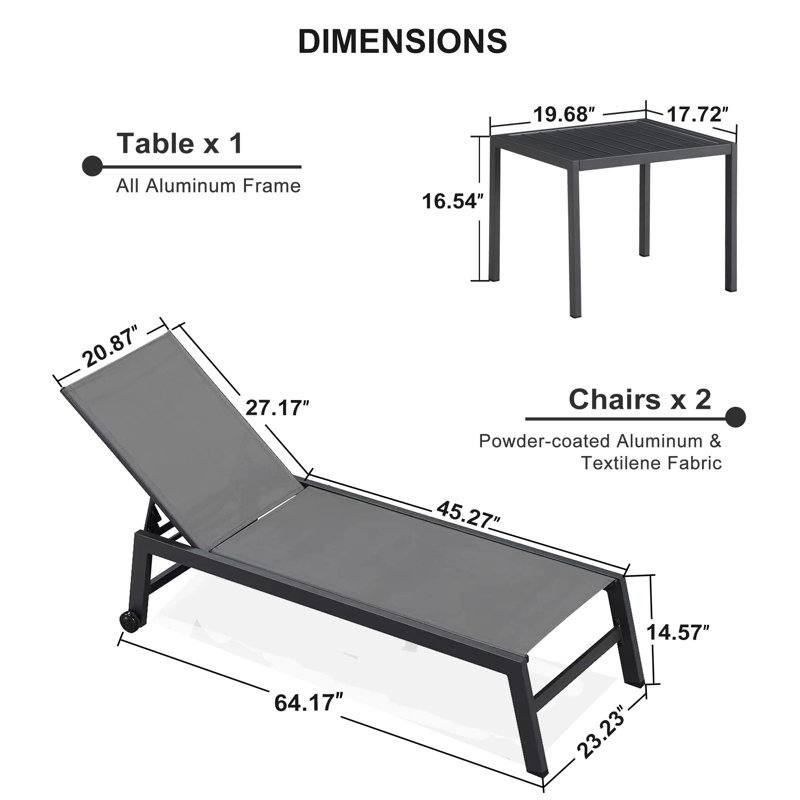 Willbourn Outdoor Rust-Resistant Metal Chaise Lounge with Table, Gray