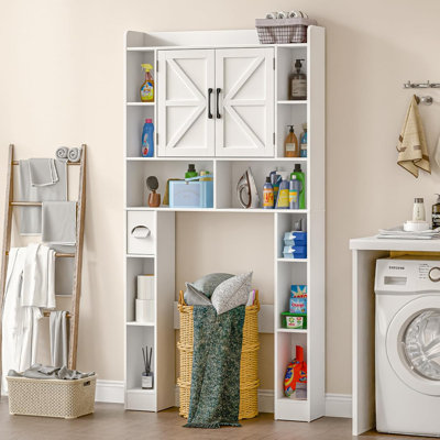 Farmhouse Storage Cabinet Over Toilet With Barn Doors,Over The Toilet Storage Cabinet, Home Space-Saving Toilet Rack, For Bathroom, Restroom, Laundry