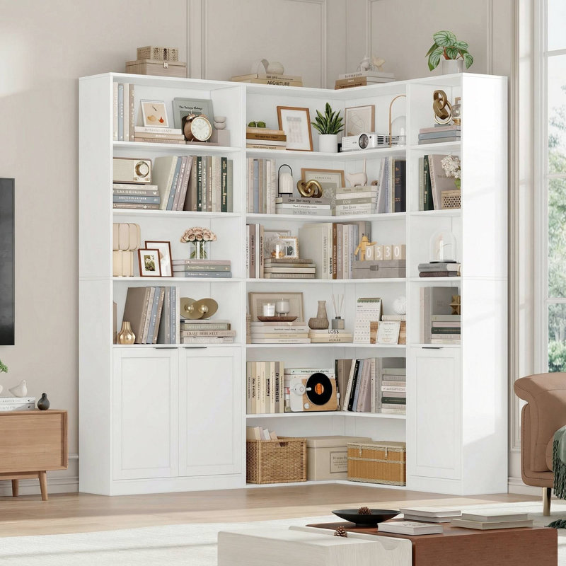 Modular Bookshelf Set: 3-In-1 Customizable Storage Shelf With Doors & Corner Unit, Space-Saving Design, White