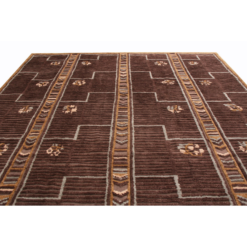 Hand Knotted Wool Geometric Area Rug, Rectangle 8' x 10'