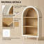 Petite bibliothèque arquée moderne, armoire de rangement blanche avec 3 tablettes en grain de bois, étagère de présentation à 3 niveaux pour entrée et chambre à coucher