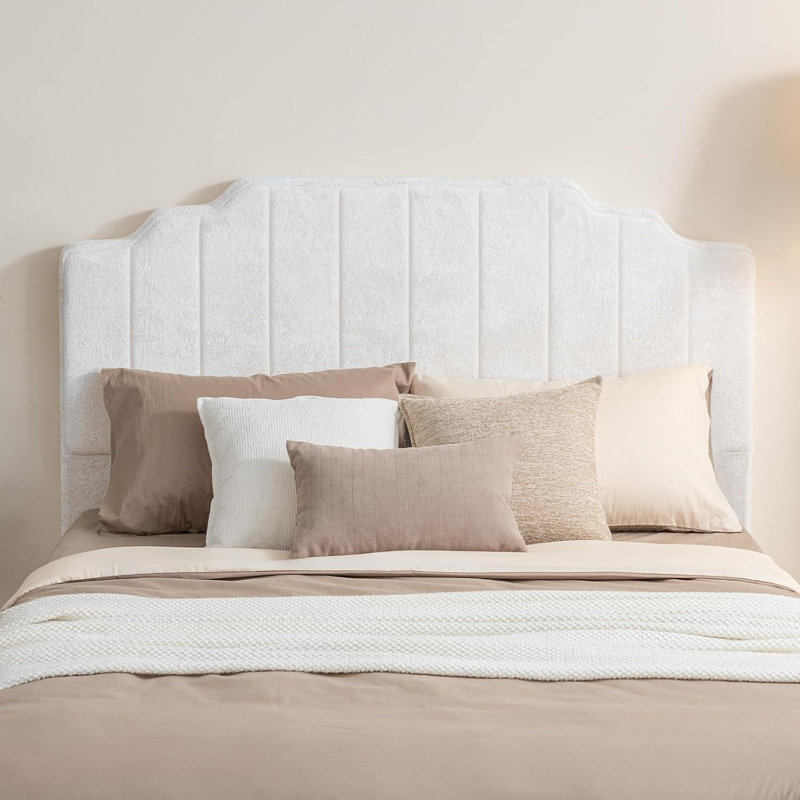 Tête de lit tapissier pour lit, aucun assemblage requis, Beige, Très grand lit
