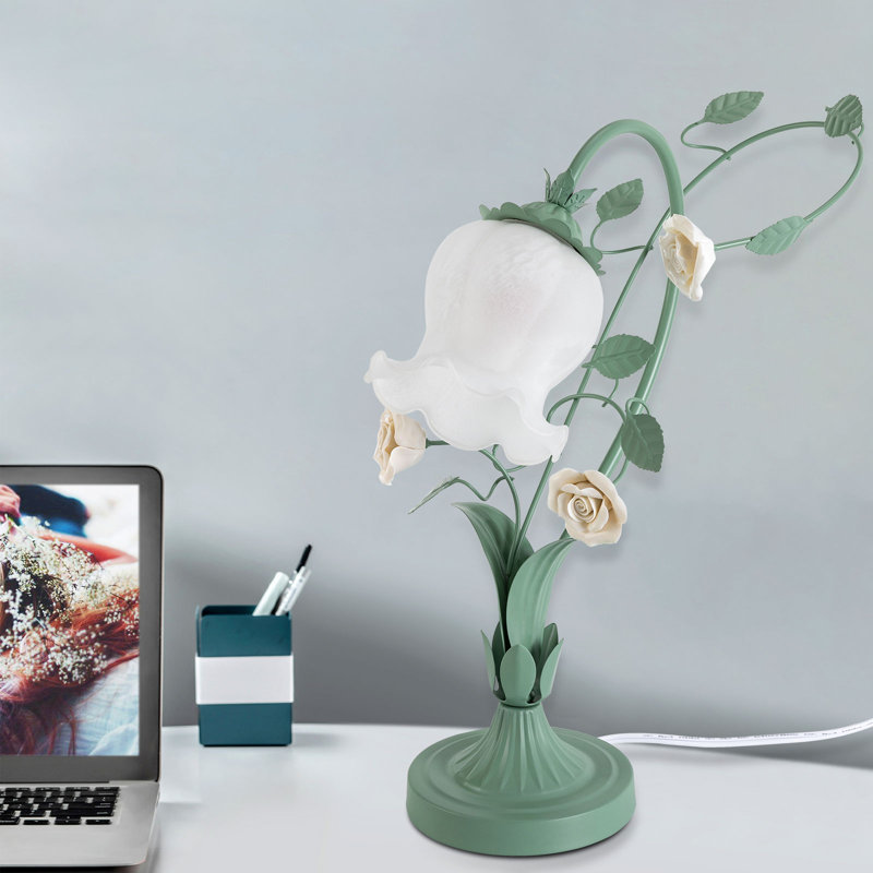 17" Ceramic Rose Table Lamp With Switch 