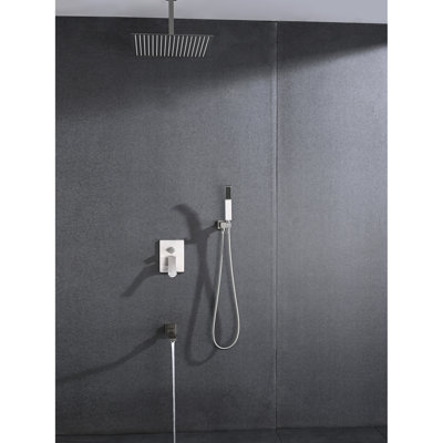 Brushed Nickel Ceiling Mounted Shower - 16" Head And Handheld Natural Rainfall Experience Duplication Self-cleaning Nozzle Corresponding To American Standard Bathroom