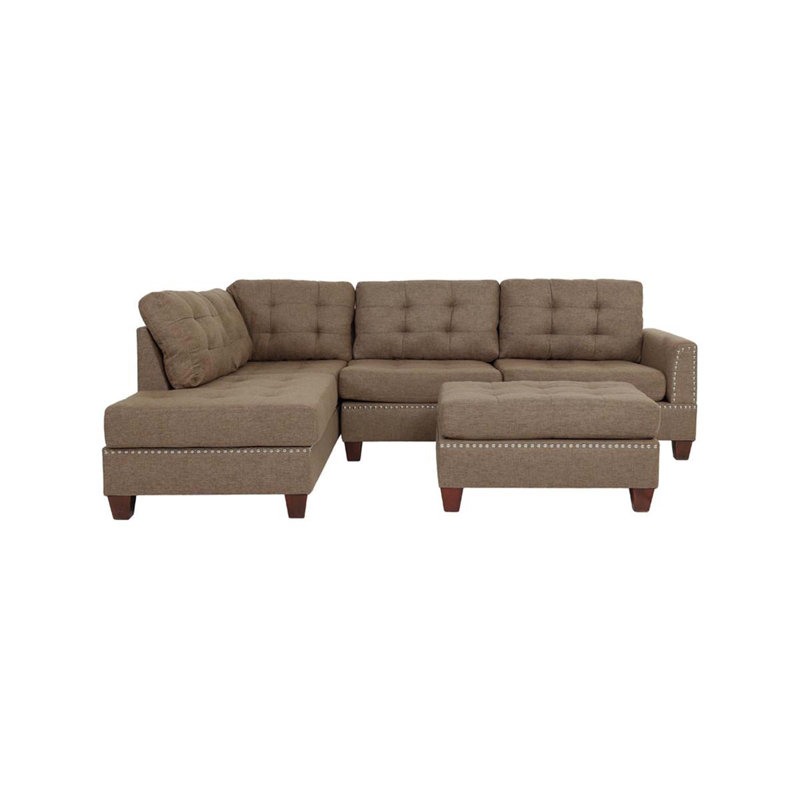 L-shaped Sectional Sofa Couch with Ottoman  and Pillows ,upholstered sectional, Coffee Fabric