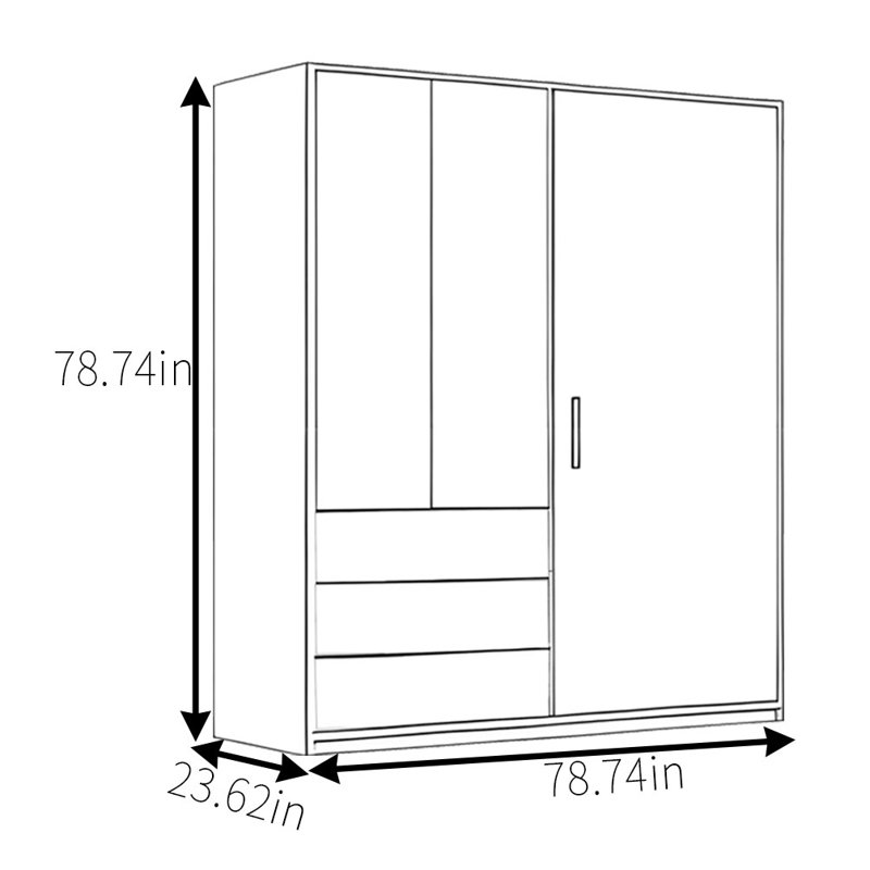 Garde-robe simple foncé classique, H 78,74 po x l 78,74 po x P 23,62 po