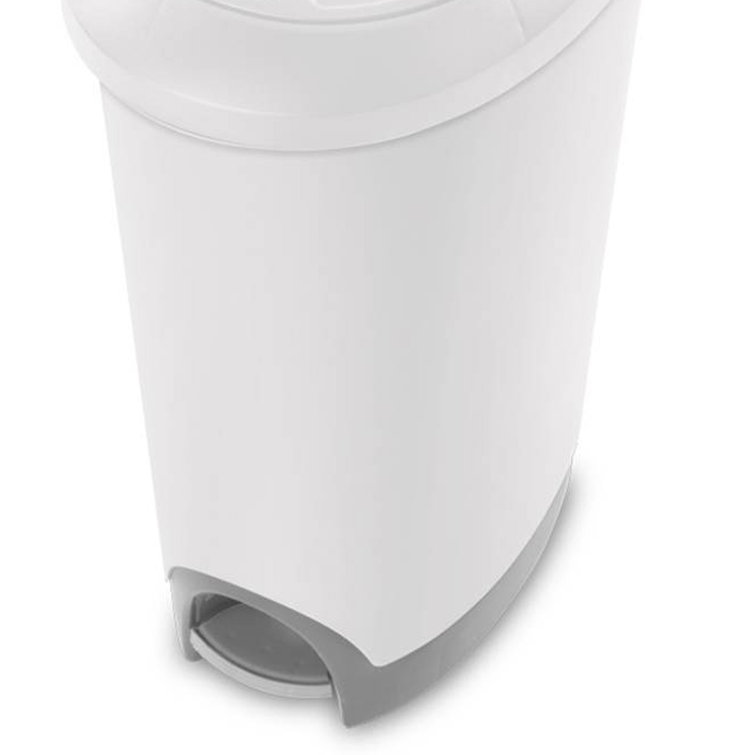 Sterilite 11 Gallon Slim Narrow StepOn Hands Free Portable Kitchen  Wastebasket Trash Can Garbage Bin Container with Oversized Lid, White (8  Pack)