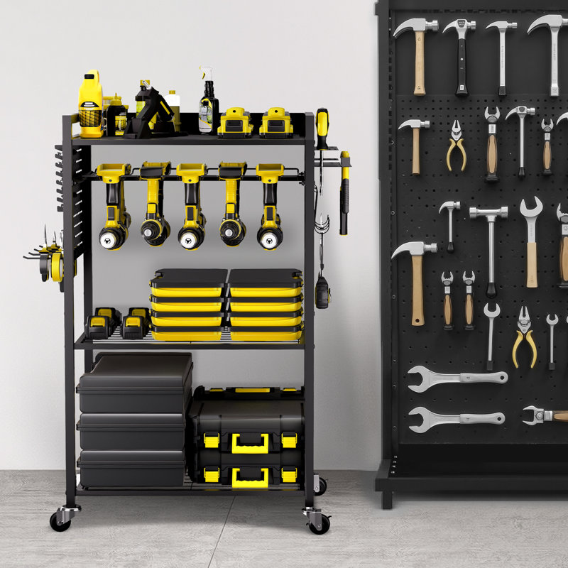 4-tier Tool Organizer Cart on Wheels 150 lbs Garage Cart for Workshop