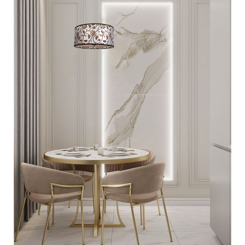 Luminaire suspendu tambour en tissu 1 lumière blanc et brun
