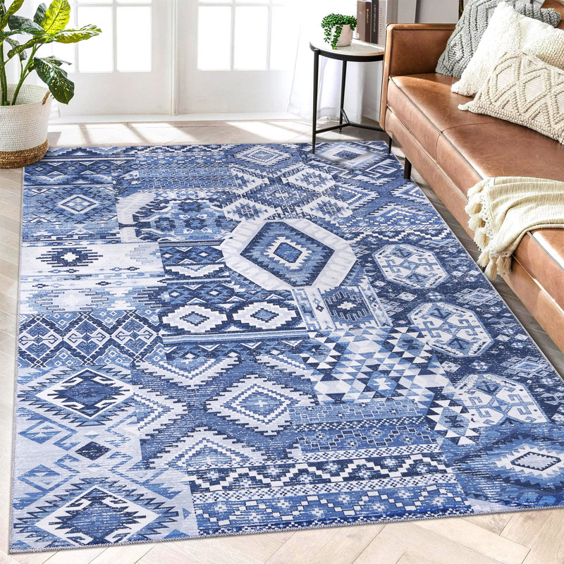 Machine Washable Area Rug Bohemian Rugs for Living Room Low Pile Non-Shedding Vintage Carpet for Bedroom Dining Home Office