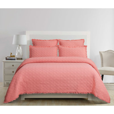 Trellis Pink Cotton Reversible Quilt Set