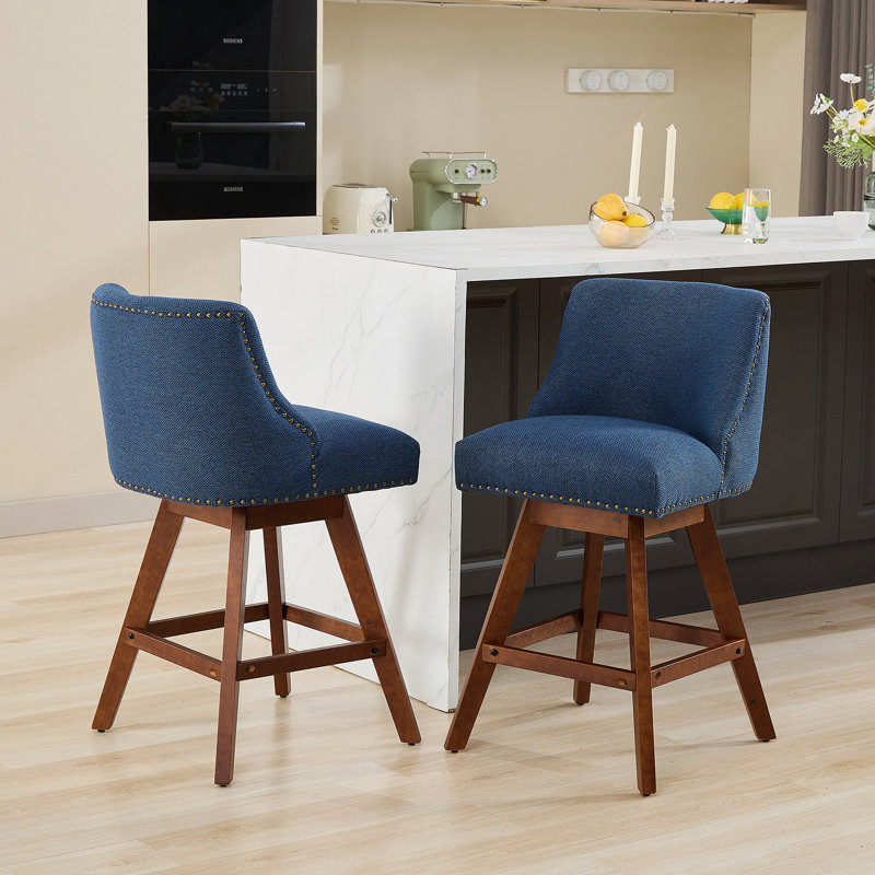 Ensemble de 2 tabourets de bar pivotants à hauteur de comptoir, siège de 26 po de hauteur, ensemble de tabourets de bar rembourrés, tissu bleu