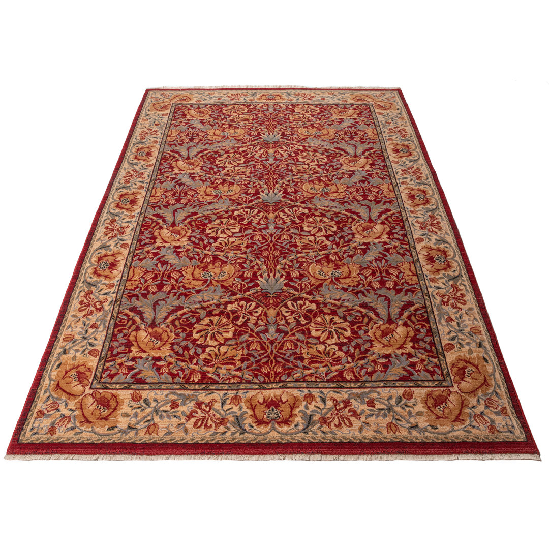 Flachgewebe-Teppich Saharna aus Wolle in Rot/Beige/Grau