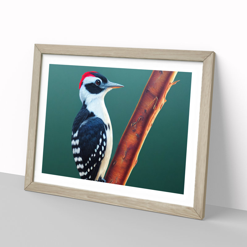 Select Woodpecker Bird - Framed Print, 46cm H x 64cm W x 2cm D, Oak