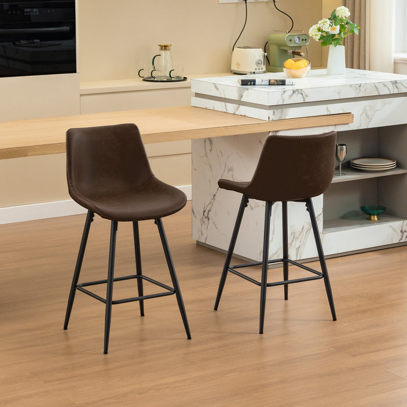 Tabouret de comptoir moderne en similicuir, Tabouret de comptoir (siège d'une hauteur de 24 p, 2, Tanné