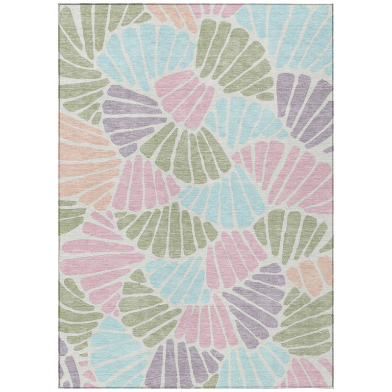 Machine Washable Indoor/Outdoor Jozwiak ACN2384 Floral Rug, Rectangle 8' x 10'