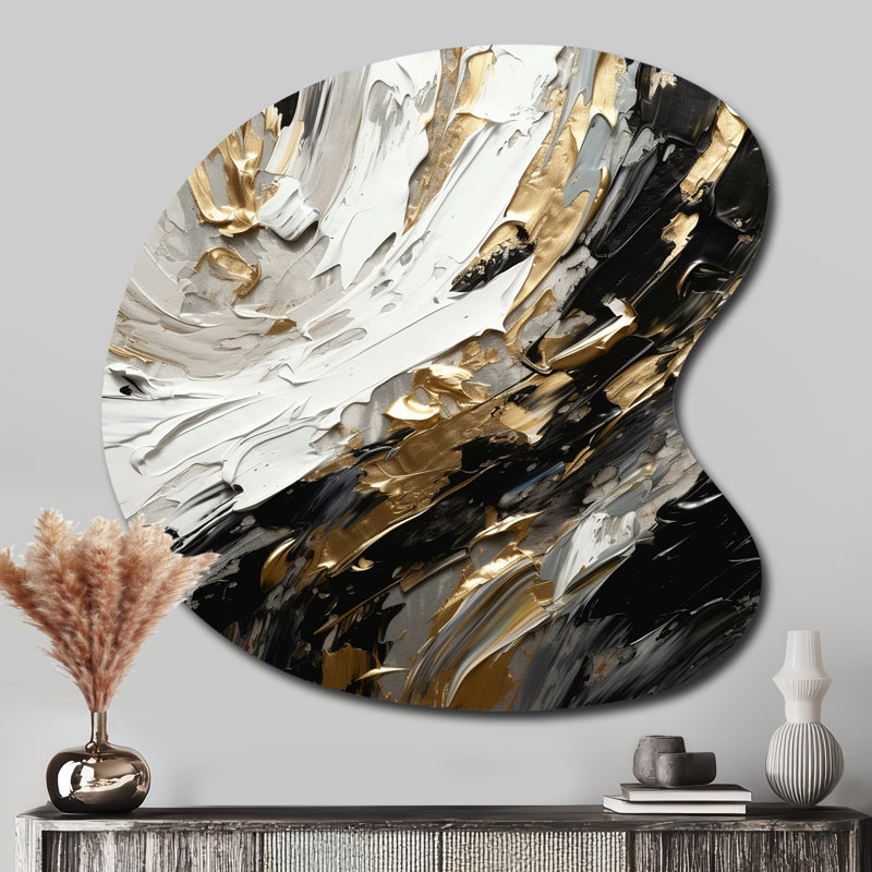 Golden Wave Reflections VI - Abstrait art mural asymétrique en métal, H 33 po x l 33 po
