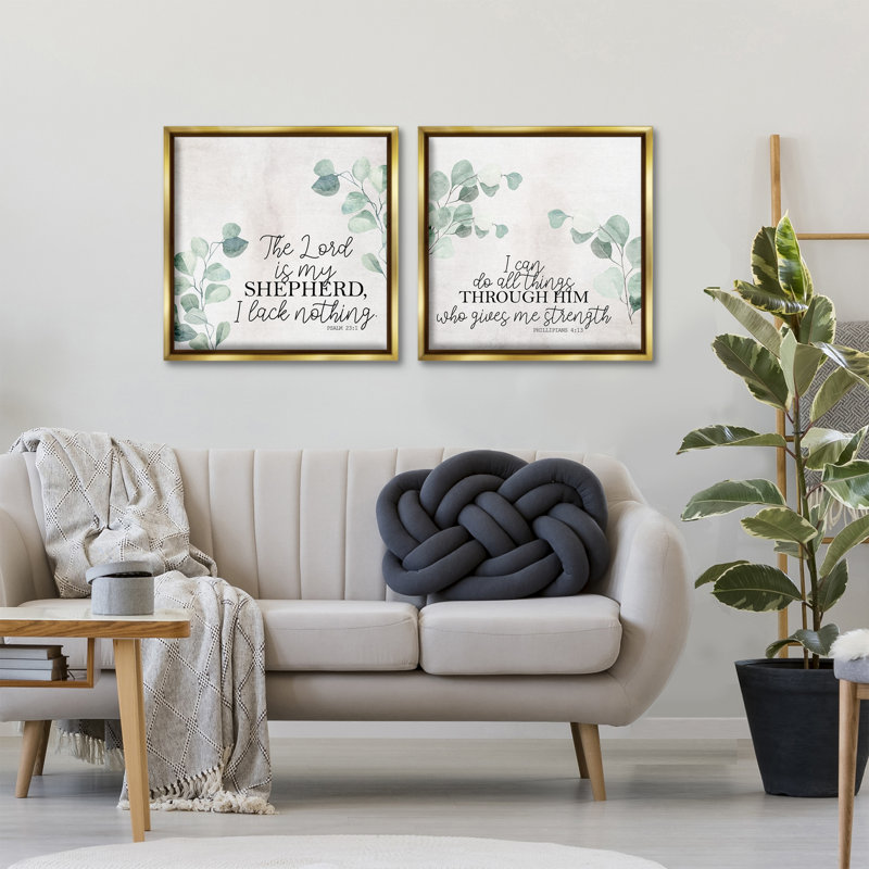 Ensemble de 2 toiles flottantes Spiritual Scriptures with Eucalyptus, design par Kim Allen, H 25 po x l 25 po