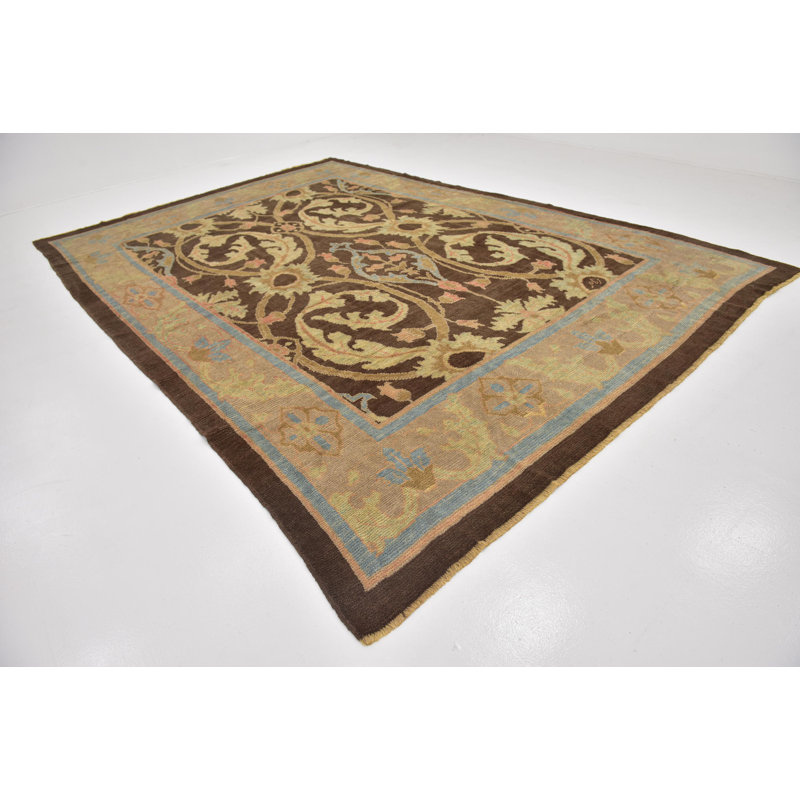Tapis de zone en laine beige/beige/bleu 10 pi 5 po x 15 pi one-of-kind à la main noué la Mehdi