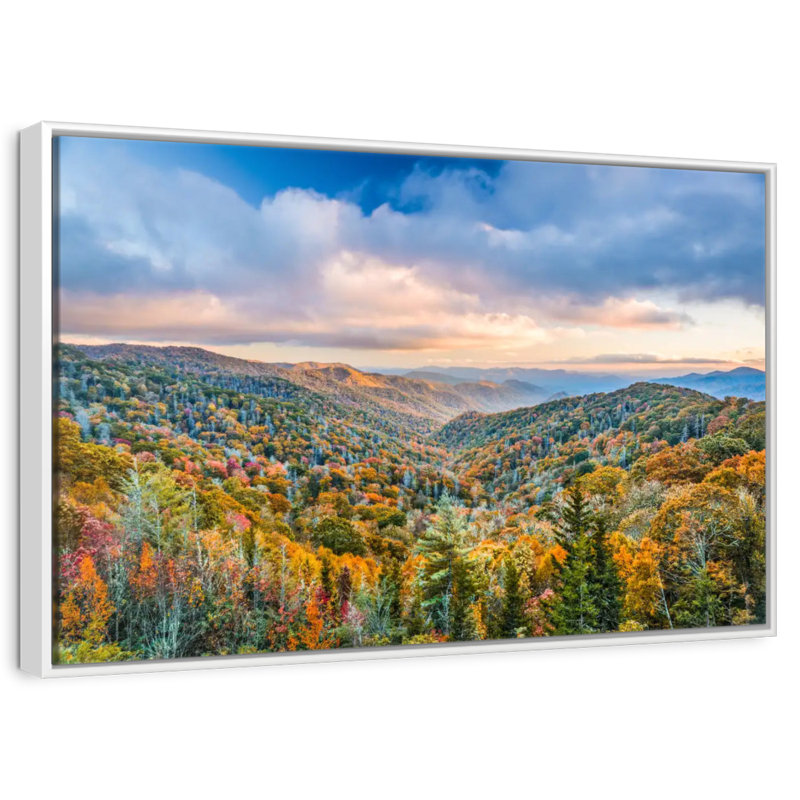 Smoky Mountains at Fall, Cadre flottant blanc, 40 po x 27 po