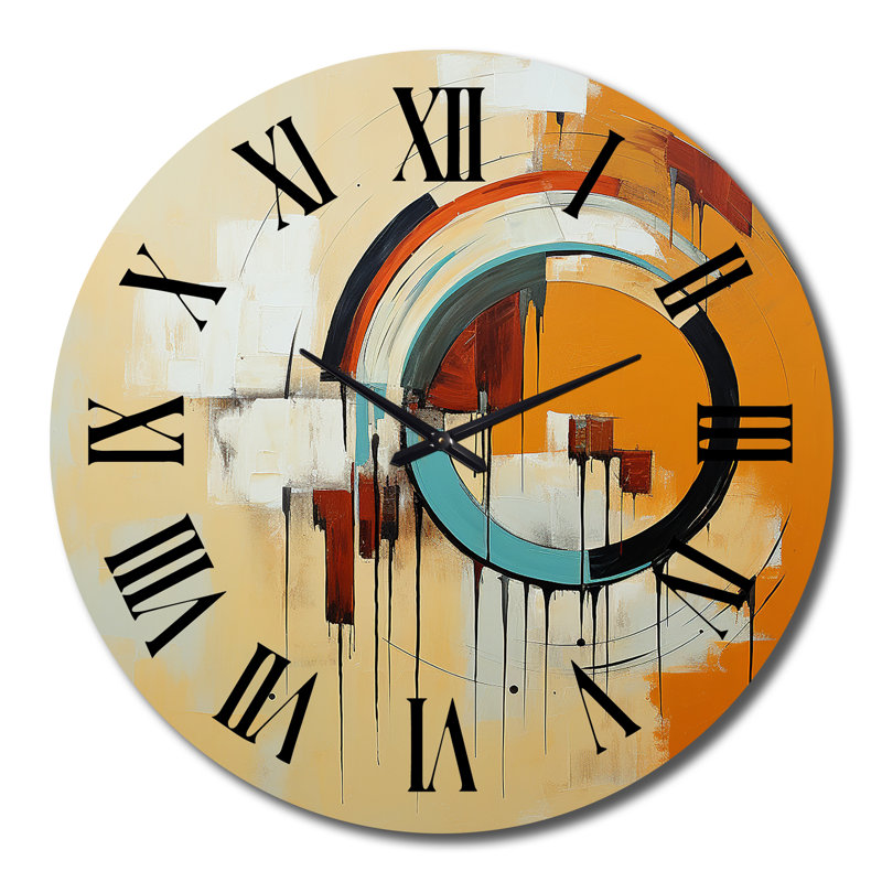 Horloge murale Mid-Century géométrique abstrait orange rétro I, Grand