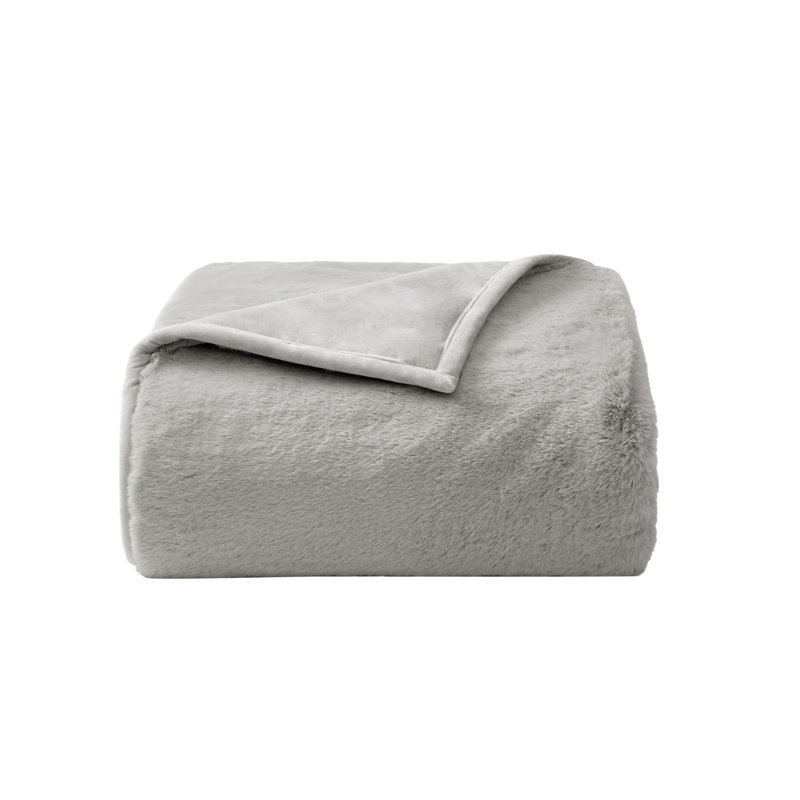 Queen Size Grey Faux Fur Reversible Throw Blanket