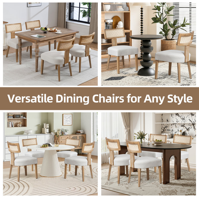 Linen Rattan Solid Wood Side Dining Chairs