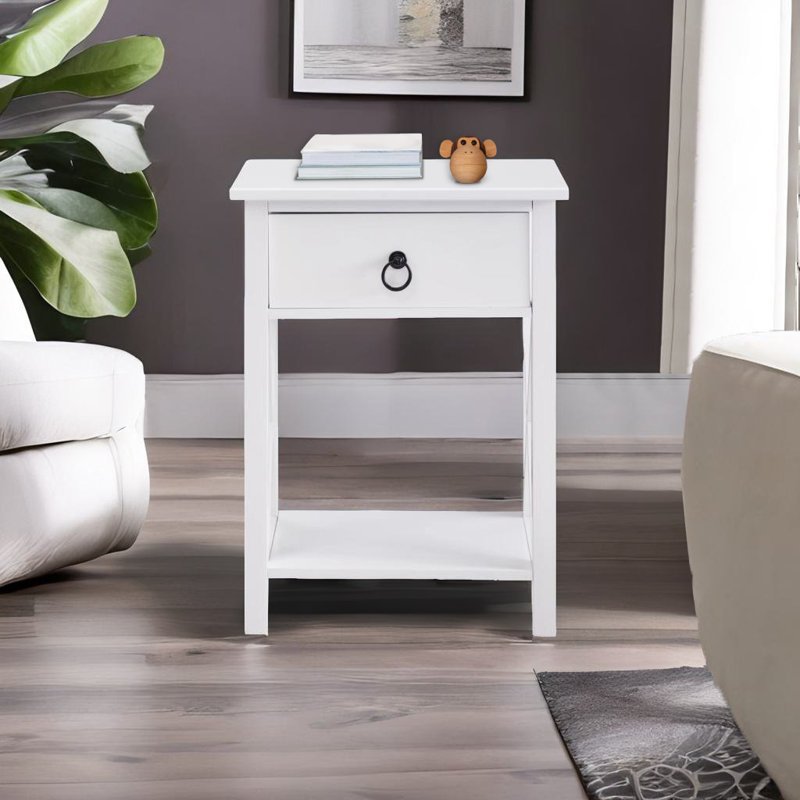 Mutchler Small Night Stand with Storage Shelf and Drawer, Nightstand for Bedrooms, Living Room End Table, End Table with Storage, Side Table with Drawers