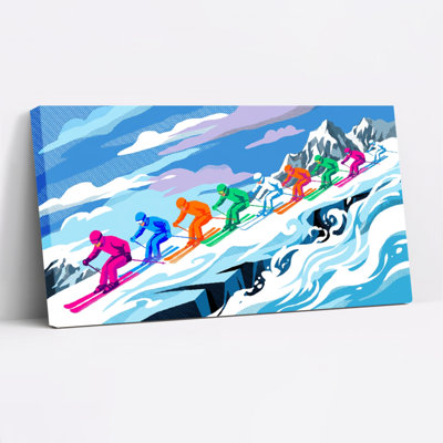 Ensemble de 1 tableau sur toile représentant des skieurs colorés