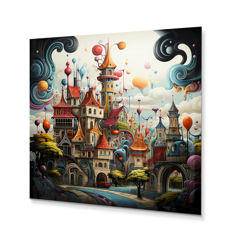 Dreamy Castle I - Châteaux, art mural en métal, salon, H 16 po x l 16 po x P 1 po