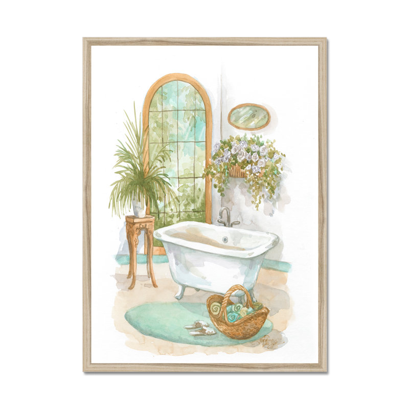 Bath In Spa II by Jerianne Van Dijk - Painting, 50cm H x 34cm W, Natural Wood Framed Paper Print