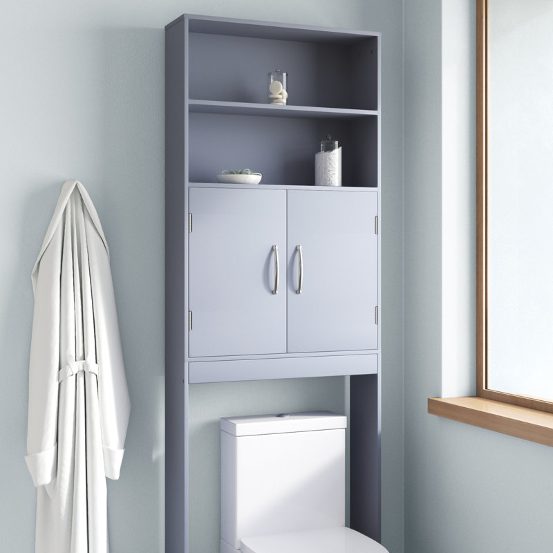 Keedyn 77" H Freestanding Over-the-Toilet Storage Rack and Cabinet, Navy Blue