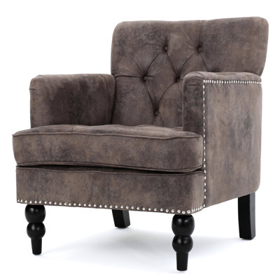 Chaise grise et brune, mousse généreuse, structure moderne en bouleau avec capitonnage, microfibre, pieds