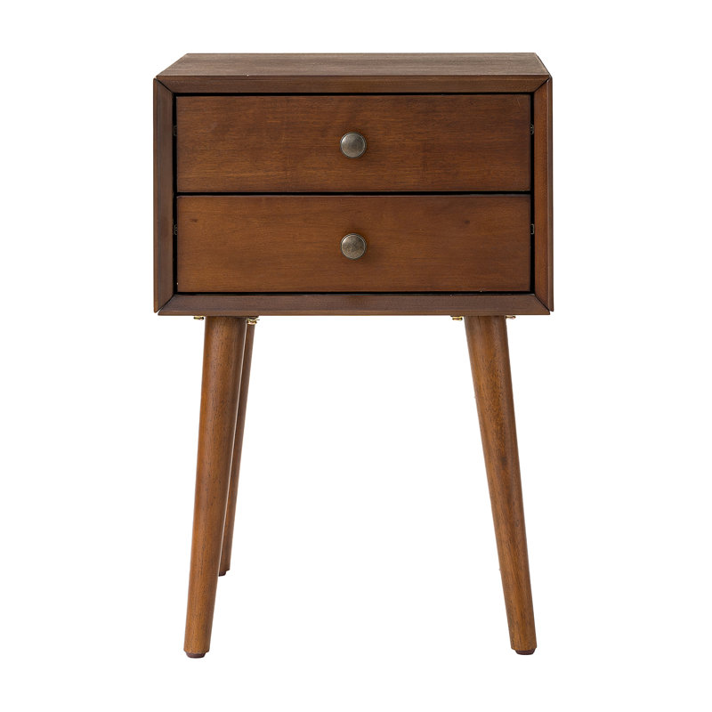 Nightstand With 2-Drawers, Small Side End Table With Storage, Walnut