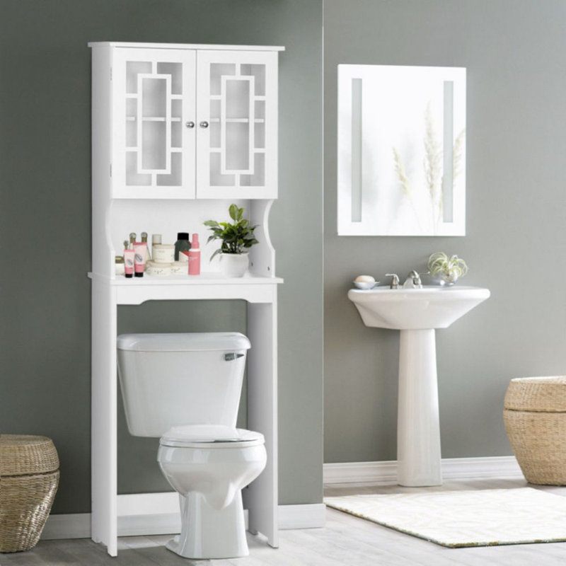 Rangement de salle de bain Red Barrel Studio avec tablettes réglables et portes, Blanc